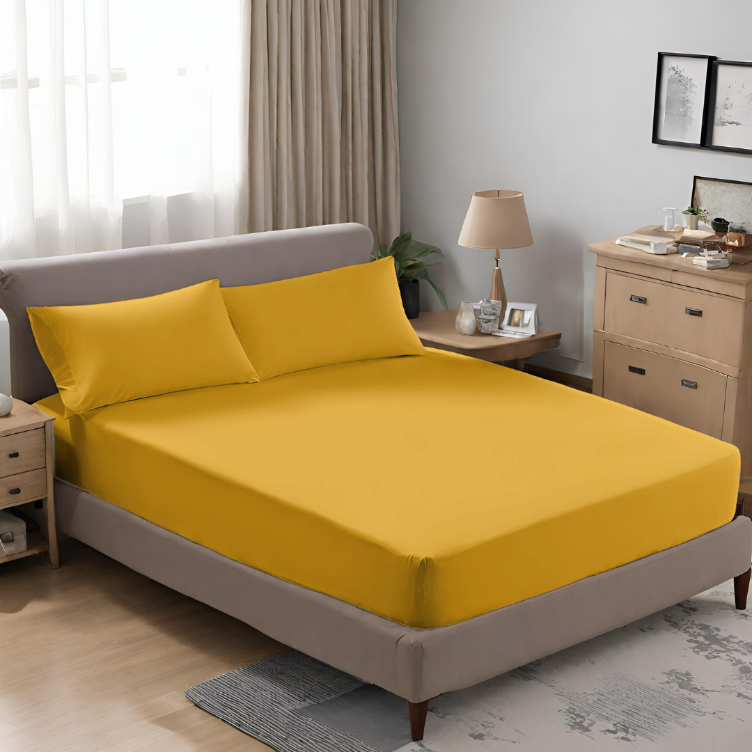 Elastic Corner Fitted Sheets Ochre Yellow