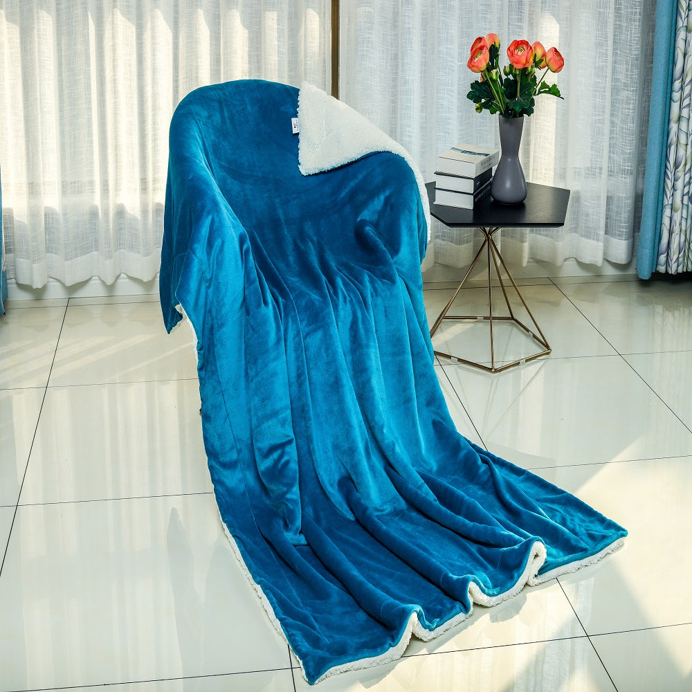 wholesale Sherpa Fleece Blanket Throw - Turquoise Blue