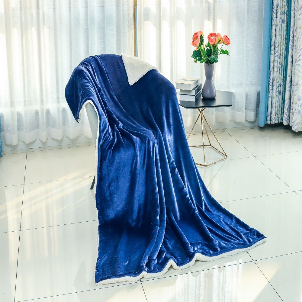 Wholesale Sherpa Fleece Blanket Throw - Navy