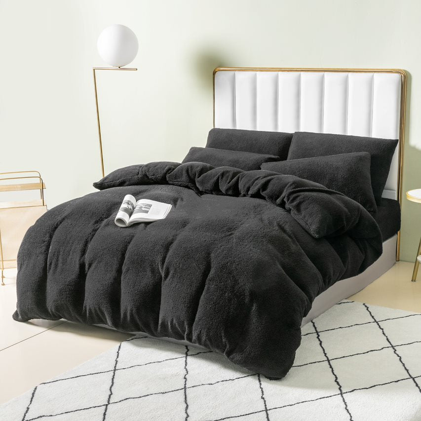 black teddy bear fleece bedding