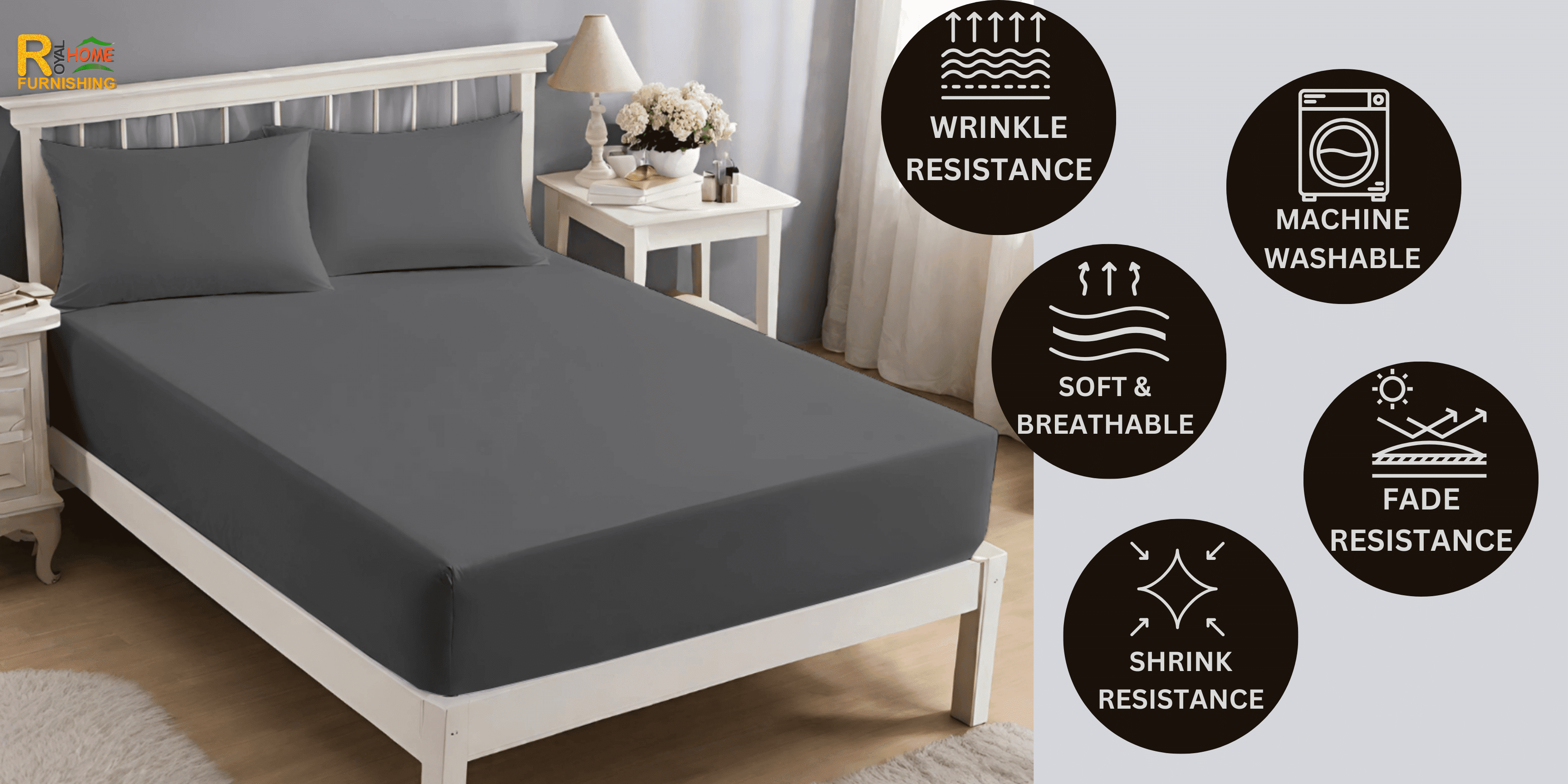 Microfiber 30 Cm Extra Deep Fitted Sheets- Charcoal Grey