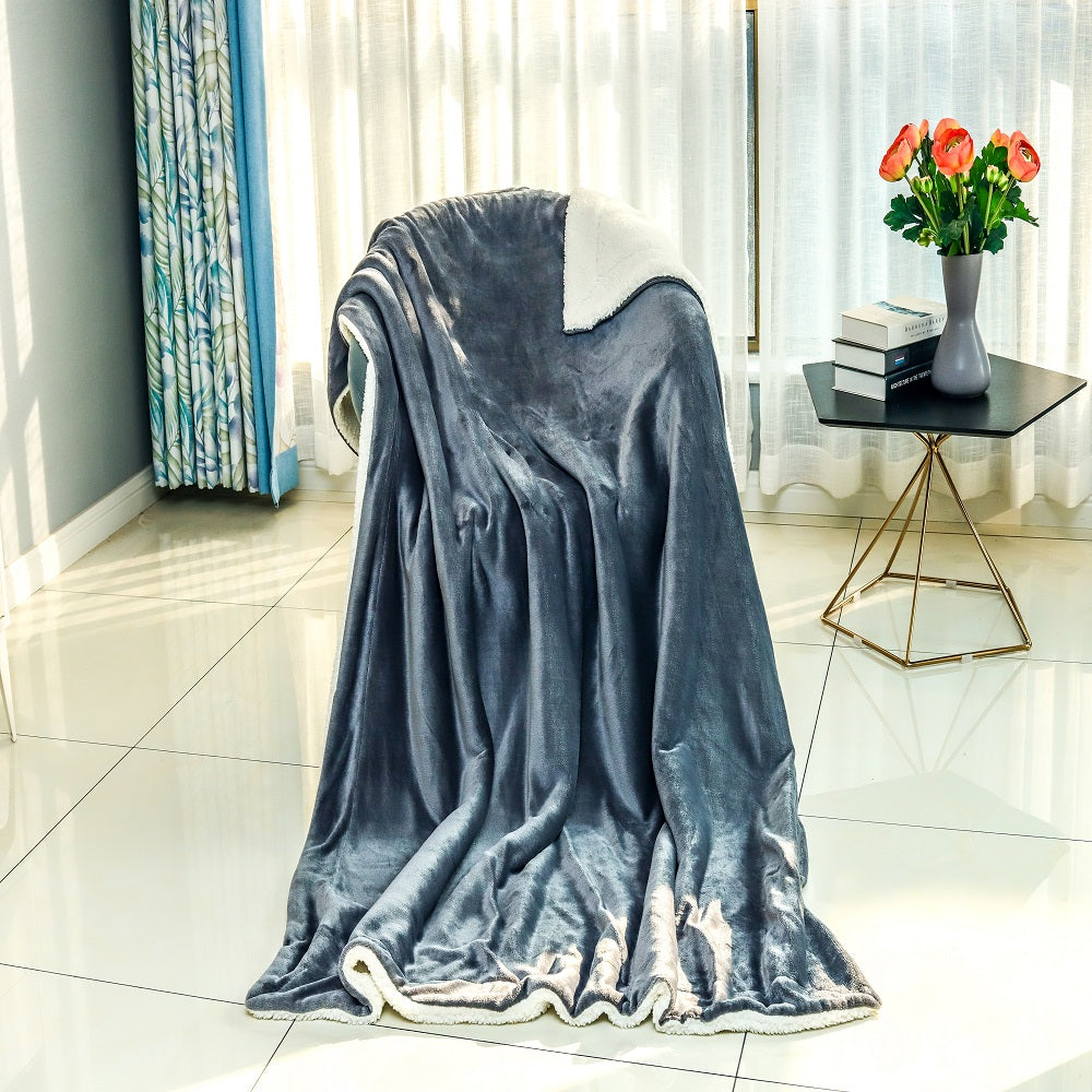 Wholesale Sherpa Fleece Blanket Throw - Dark Grey
