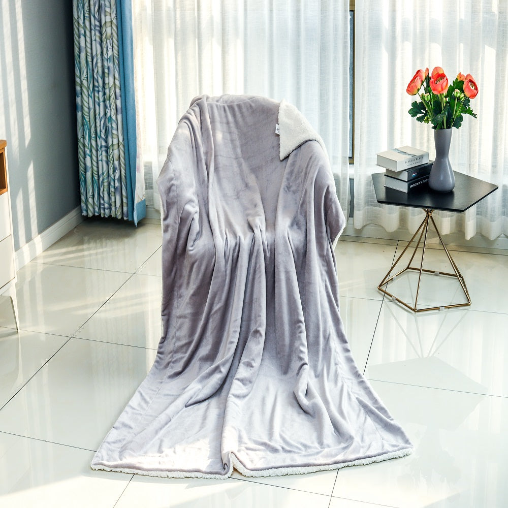 Wholesale Sherpa Fleece Blanket Throw - Silver Grey