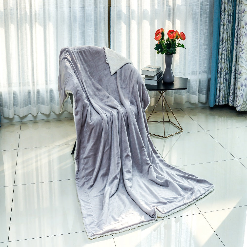 Wholesale Sherpa Fleece Blanket Throw - Silver Grey