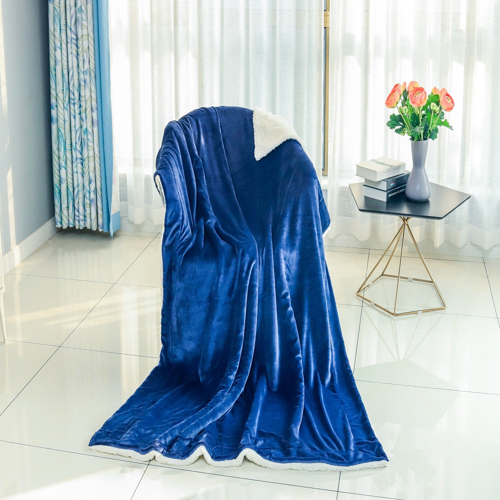 Wholesale Sherpa Fleece Blanket Throw - Navy