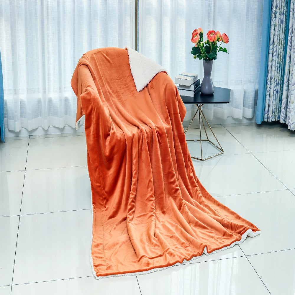 Wholesale Sherpa Fleece Blanket Throw - Orange