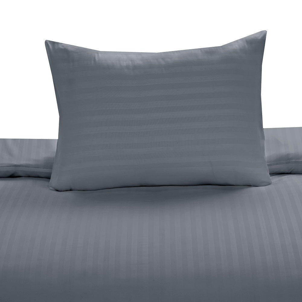 Hotel Quality Stripes Satin Bedding Bed Set with 2 Pillowcases, Reversible Hypoallergenic Soft Microfiber Breathable Bed Covers -Charcoal