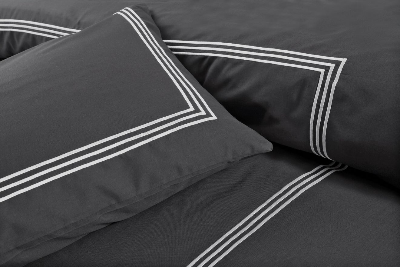 Wholesale 100% Microfiber Beretta 3 Stitch Duvet Cover Set- Charcoal/White