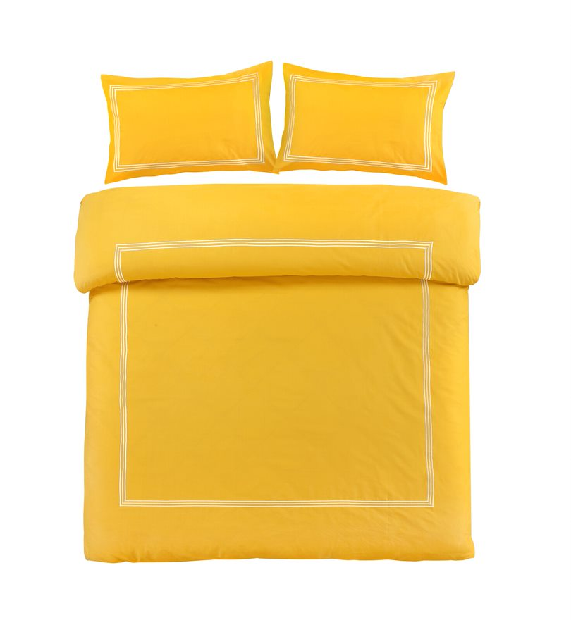 polycotton brata stitch duvet cover set ochre white