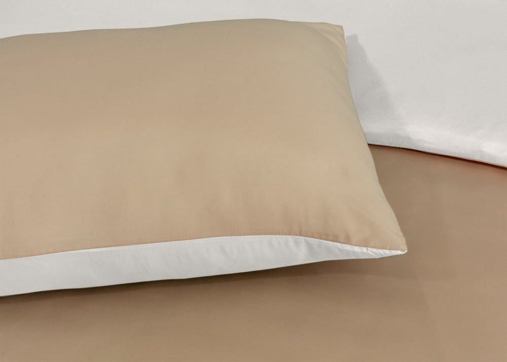 Brushed Microfiber 3 PCs Reversible Bedding Set with Pillow Cases - Mink/Cream