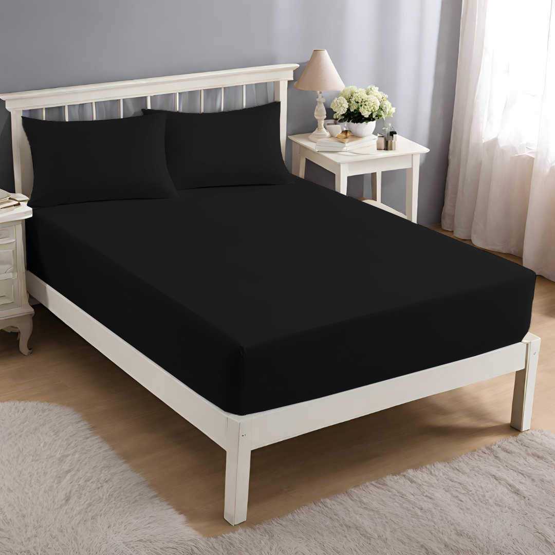 Elastic Deep Fitted Sheet Durable Wrinkle Resistant Black