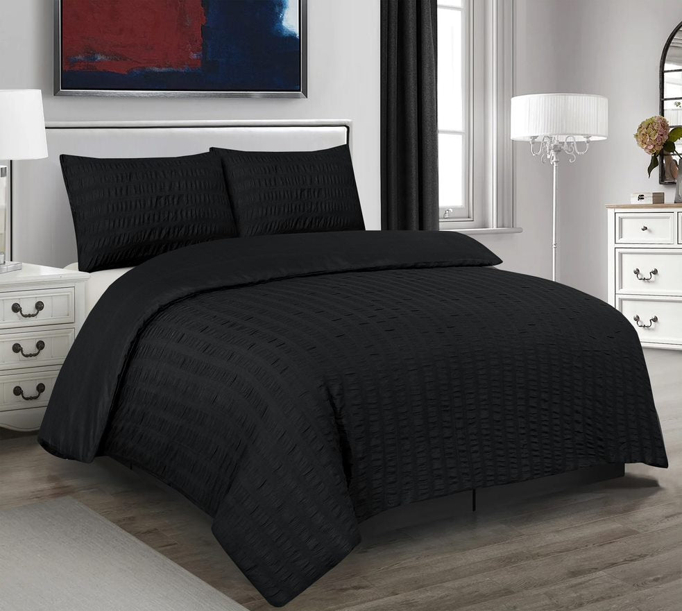 seersucker duvet cover set black