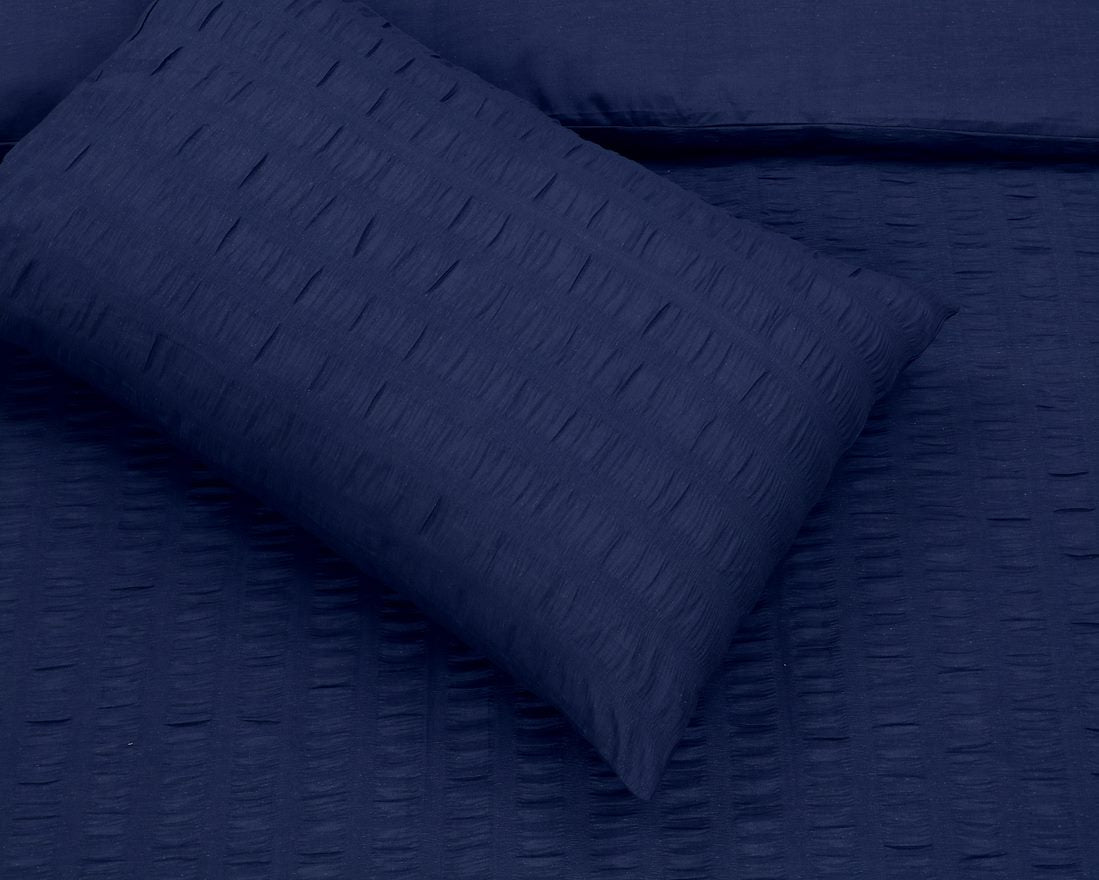 Seersucker Duvet Cover Set with Pillow Cases-Navy Blue