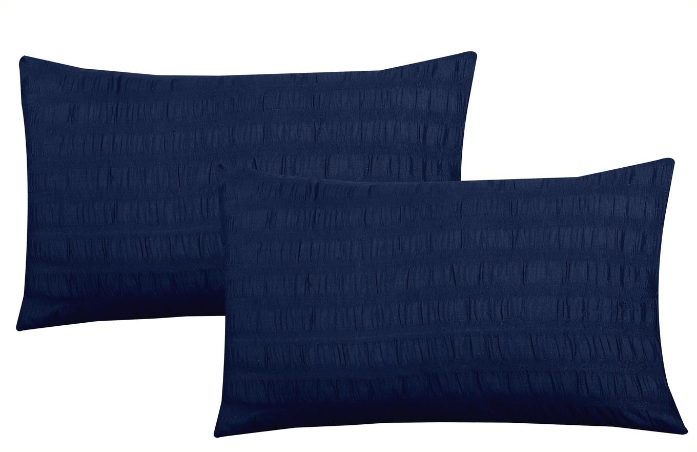 Seersucker Duvet Cover Set with Pillow Cases-Navy Blue