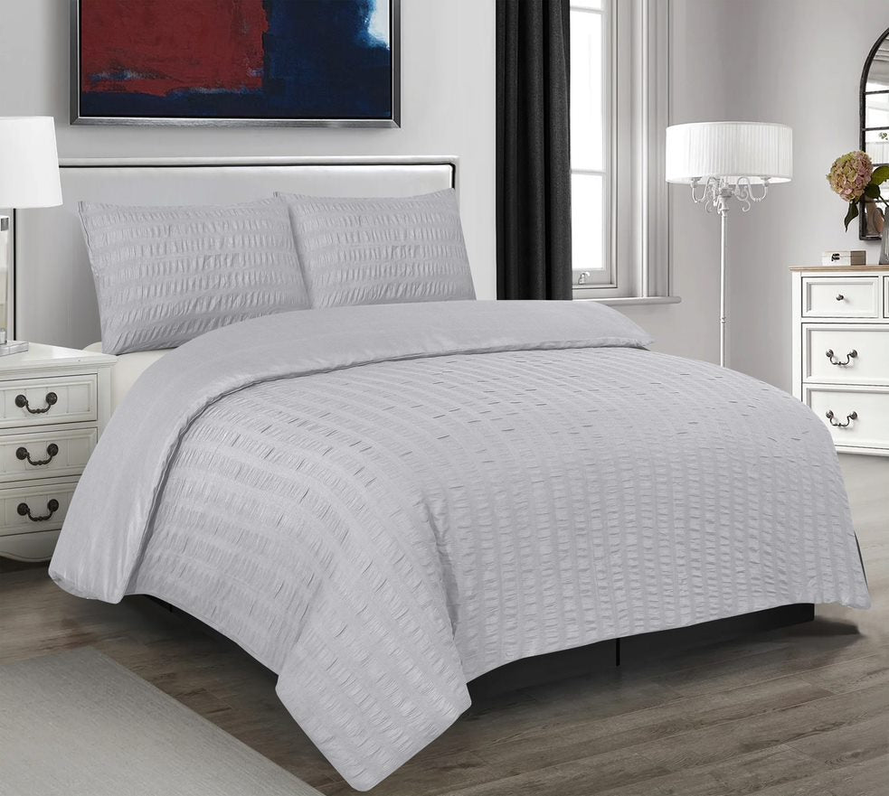 Seersucker Duvet Cover Set with Pillow Cases-Grey