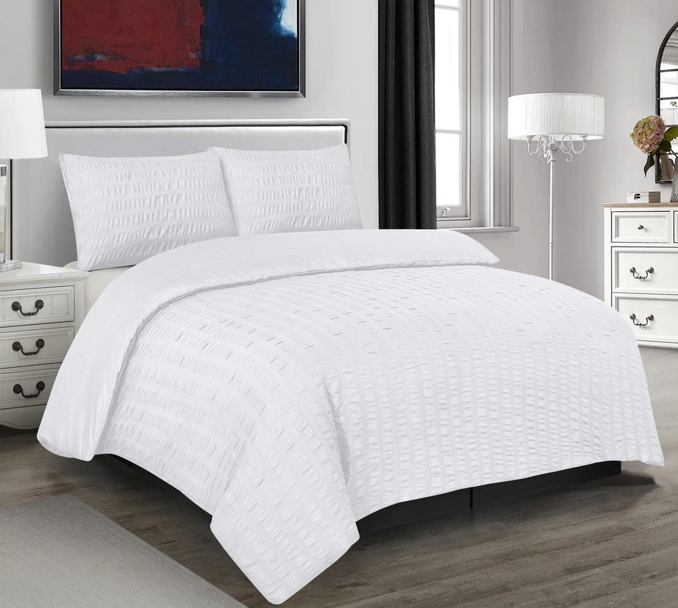 Seersucker Duvet Cover Sets with Pillow Cases-White