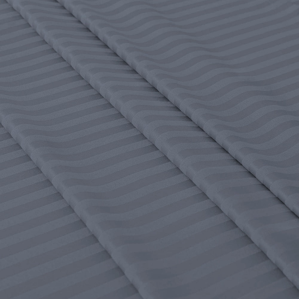 Hotel Quality Stripes Satin Bedding Bed Set with 2 Pillowcases, Reversible Hypoallergenic Soft Microfiber Breathable Bed Covers -Charcoal