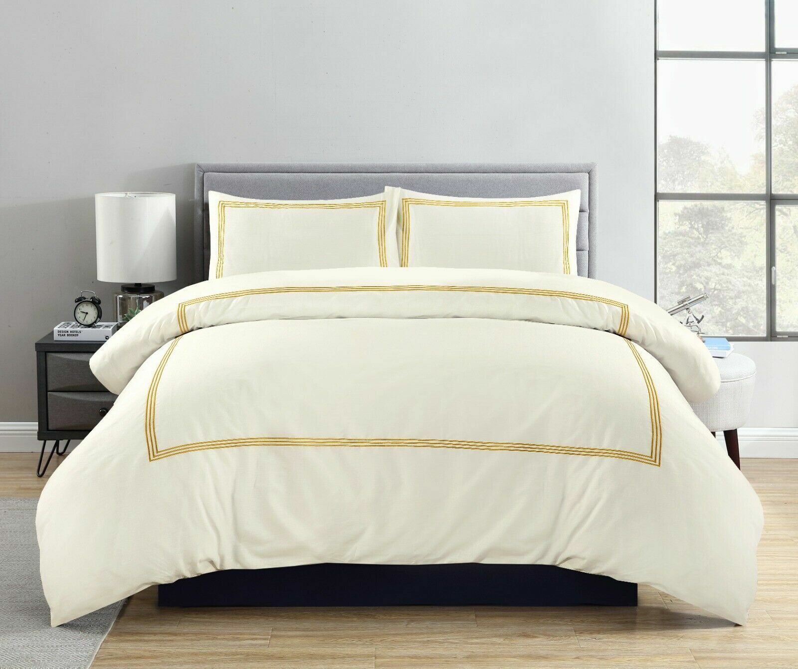 polycotton brata stitch duvet cover cream gold