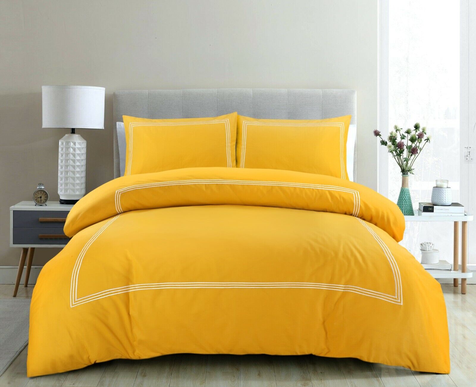 polycotton duvet cover set ochre white
